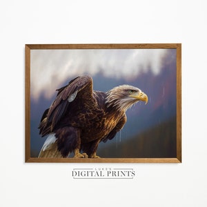 Perched Eagle Painting - Digital Print Download - Vintage Bird OF Prey Landscape Art - PRINTABLE Poster