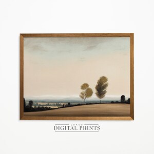 Vintage Minimalist Landscape Oil Painting - Digital Print Download - Country Muted Wall Art - PRINTABLE Rustic Landscape Painting