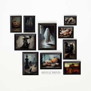 PRINTABLE Vintage Halloween Gallery Wall Set Of 10 - Digital Print Download Collection - Dark Academia Gothic Art Bundle