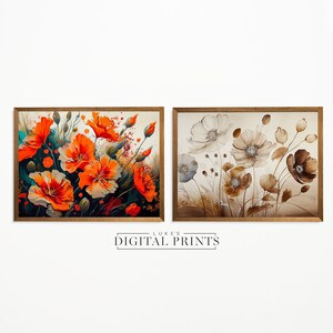 Set Of 2 - Spring Flowers Paintings - Digital Prints - Abstract Floral Wall Art - Digital PRINTABLE Download