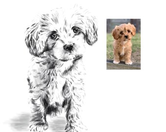 CUSTOM Welpen Zeichnung Portrait vom Foto - Digital Download Kunstwerk - Personalisierte Hund Skizze Kunst - Haustier Gedenkgeschenk