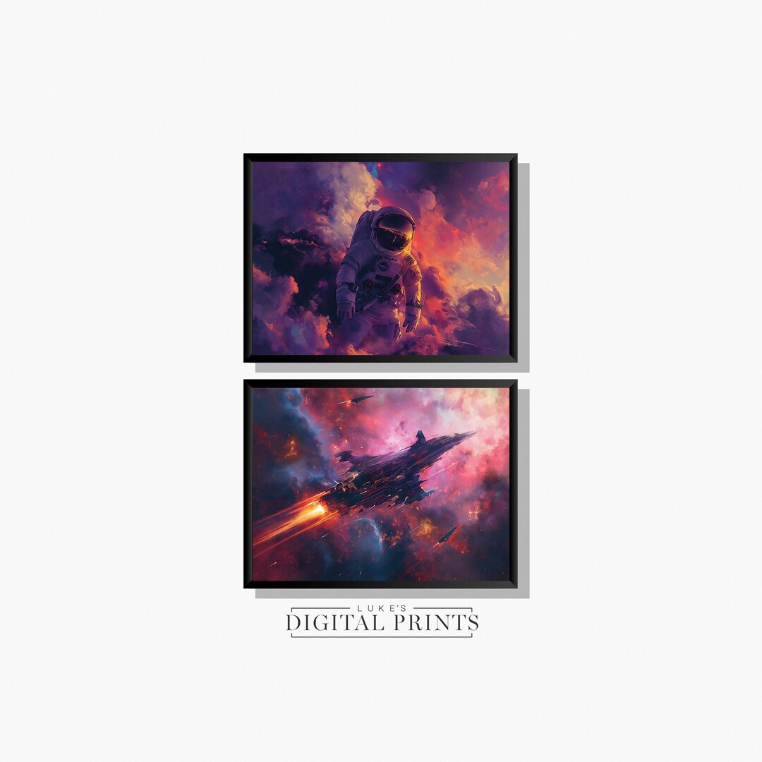 Astronaut & Spaceship Poster Print Set of 2 - Digital Download Bundle ...