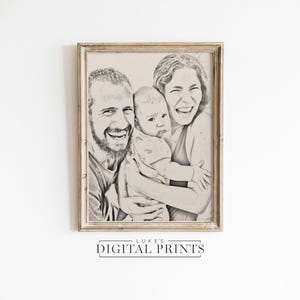 Personalized Portrait From Photo - Digital Download - CUSTOM Family Drawing - Hand Drawn Vintage Style Sketch - Unique Gift For Her