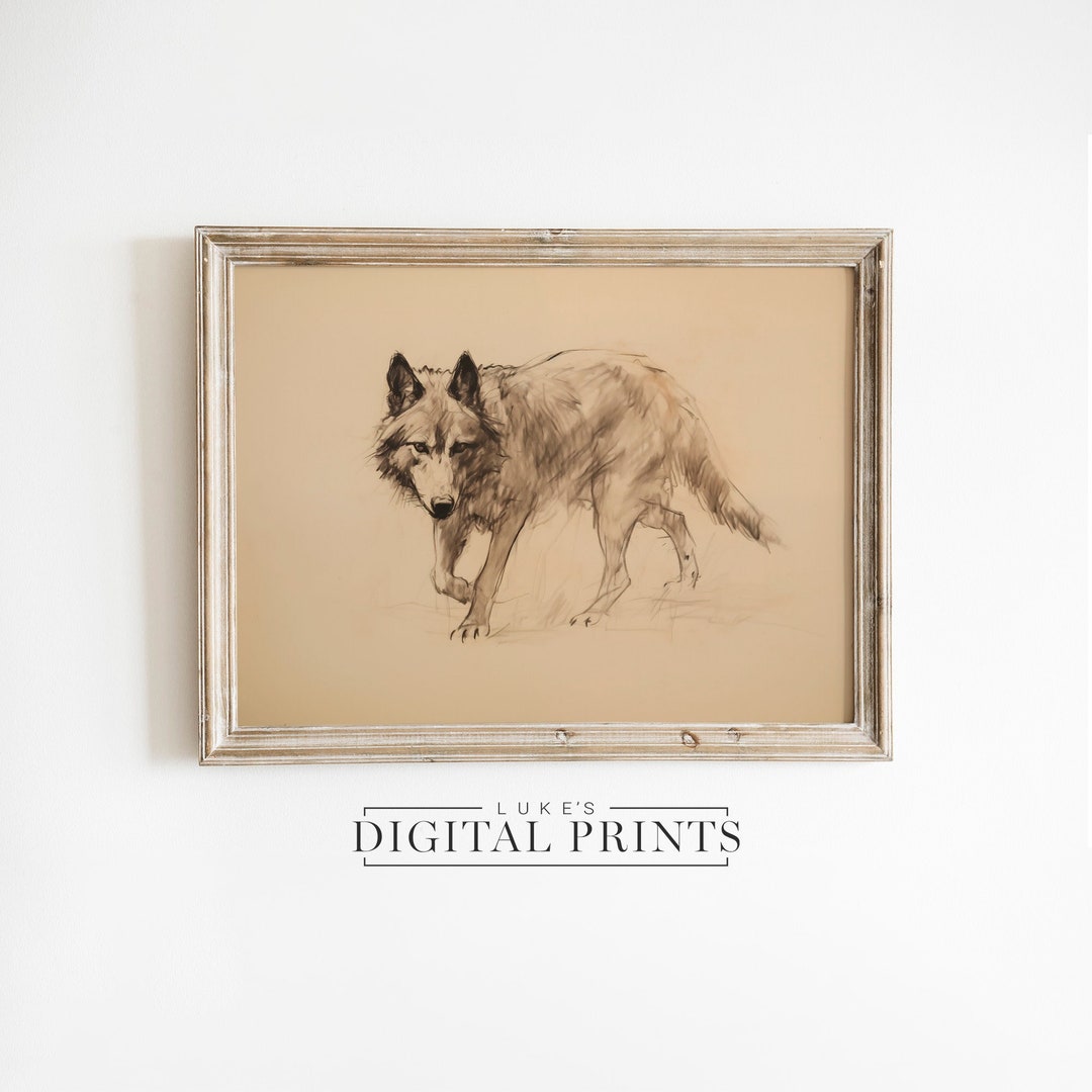 Rustic Wolf Rustic Wolf Portrait Sketch Print - Digital Wall Art Download ...