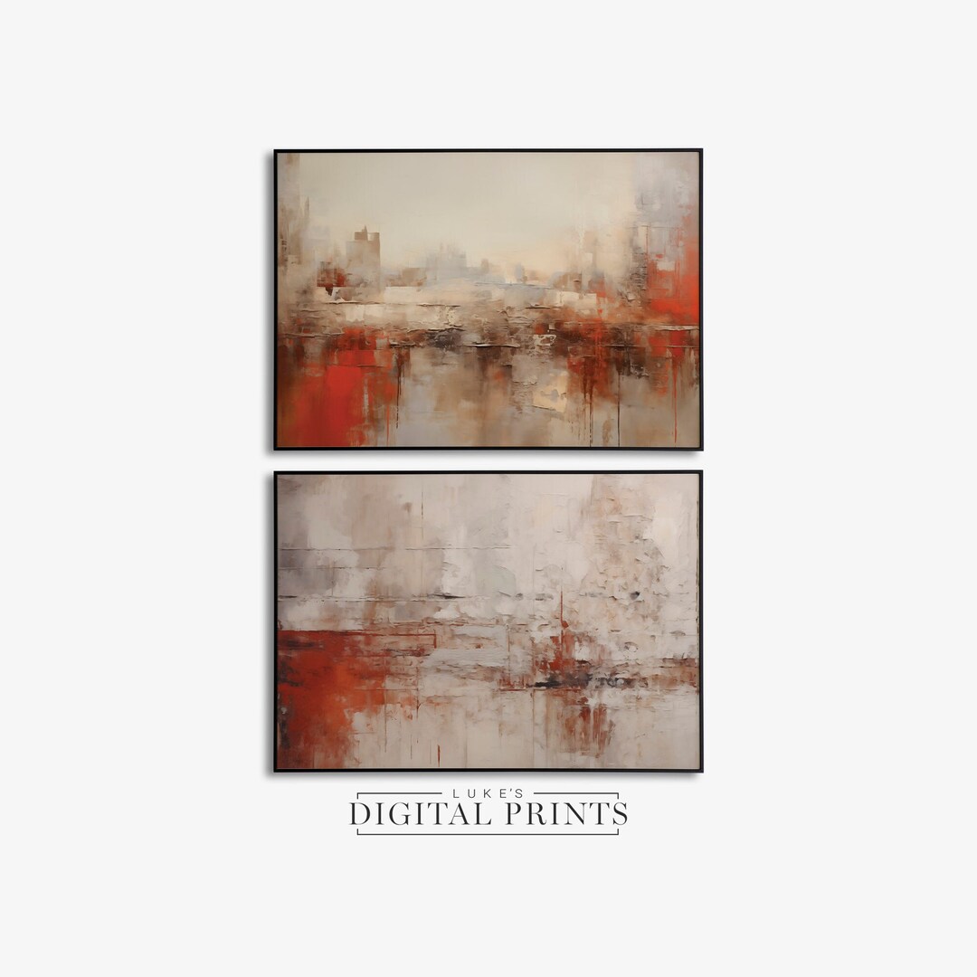 Abstract Red Print Set of 2 - PRINTABLE Contemporary Wall Art Bundle ...