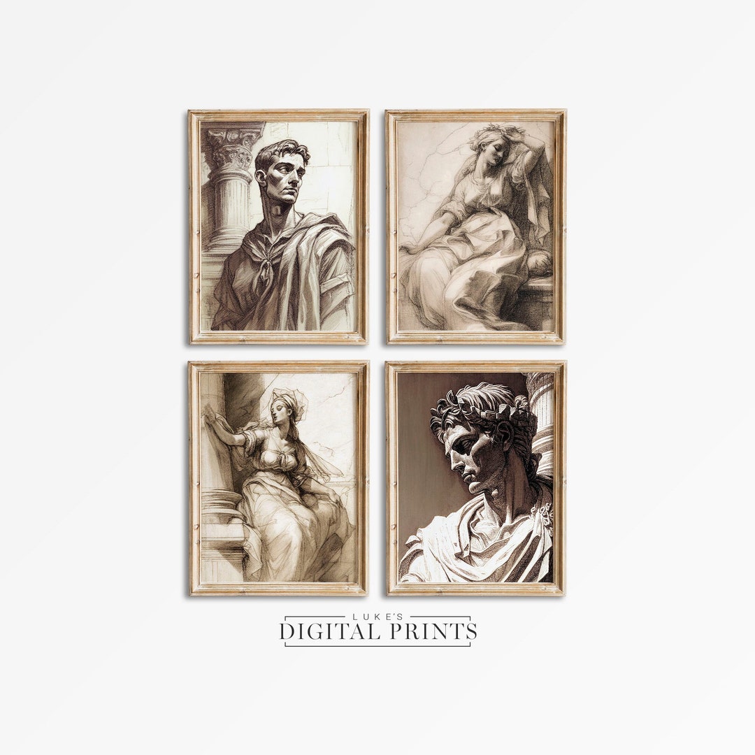 Roman Portrait Illustration Set of 4 - Digital Print Downloads ...