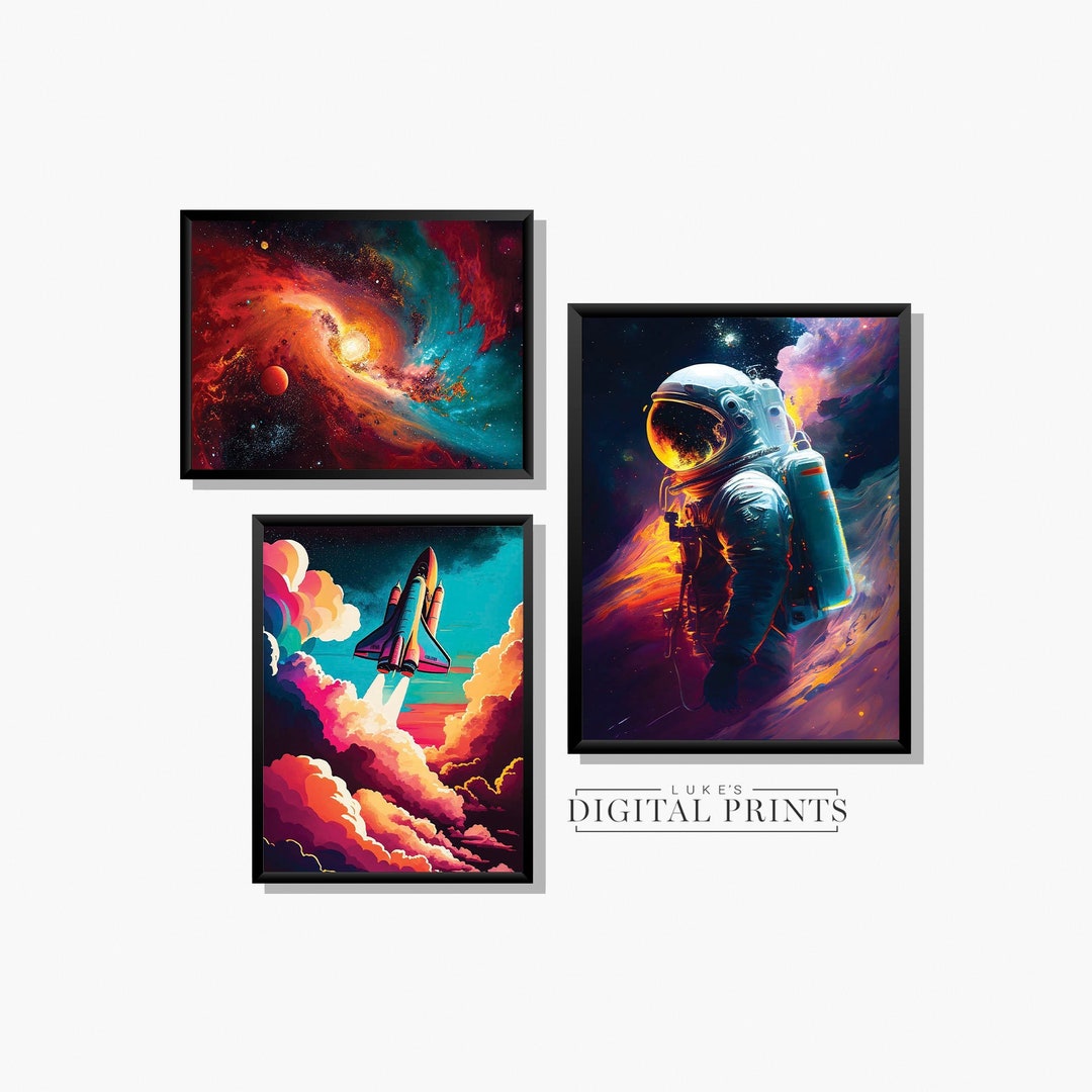 Astronaut Poster Print Set of 3 - Colorful Outer Space PRINTABLE Wall ...