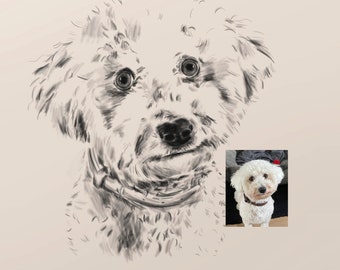 Pet Portrait CUSTOM Dog Drawing From Photo - Digital Download - Cute Puppy Art Sketch - Hand Drawn Cat Artwork - Personalized Memorial Gift