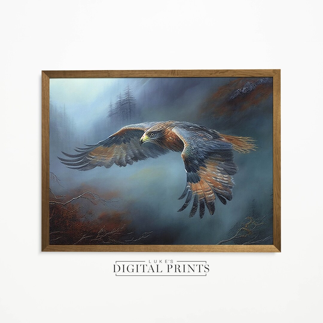 Flying Eagle Oil Painting Digital Print Download - Vintage Bird of Prey ...