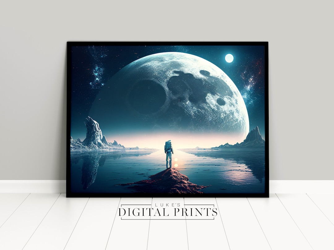 Astronaut Space Print - the Moon at Night - Digital Print Download ...