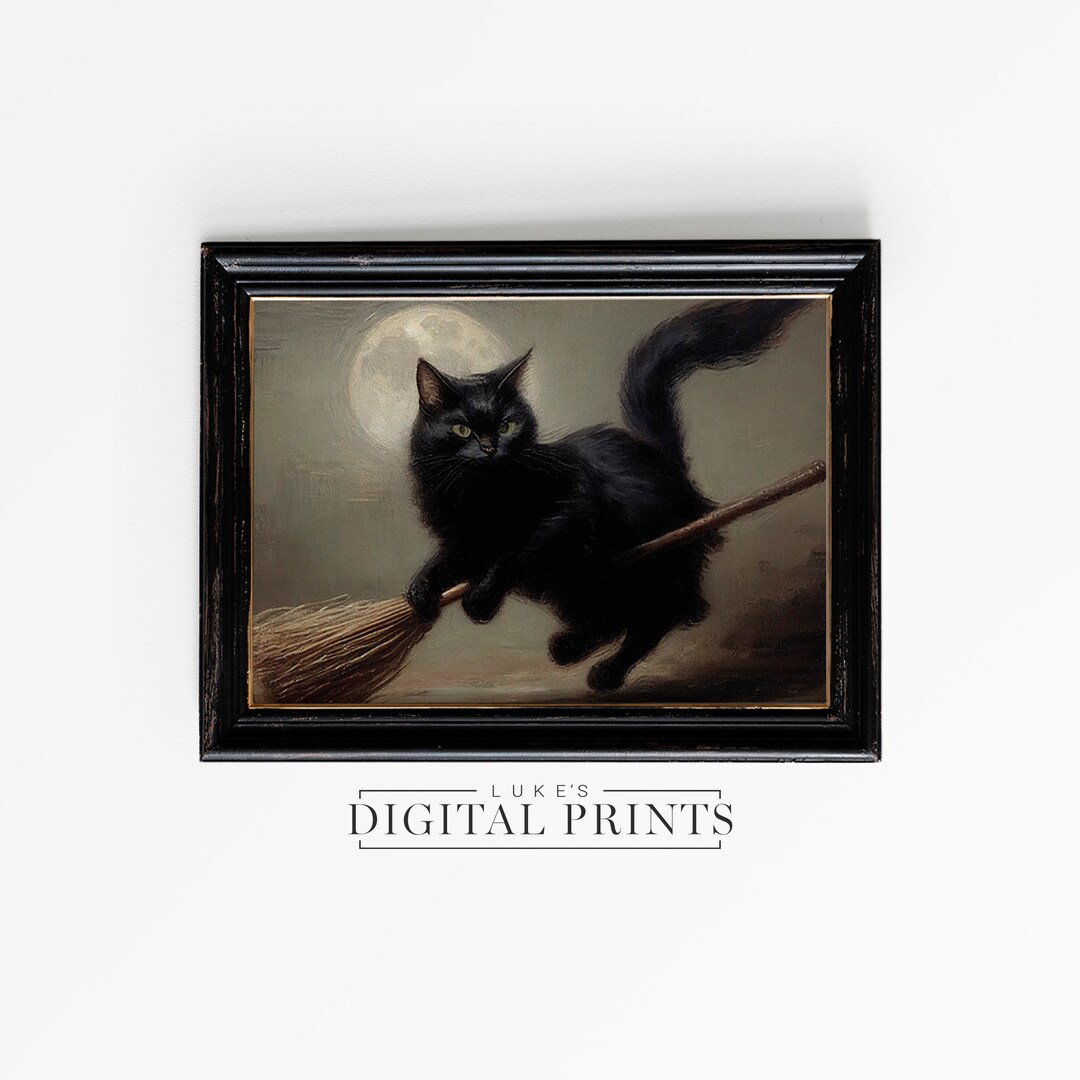 Halloween Black Flying Broom PRINTABLE Wall Art - Digital Print ...