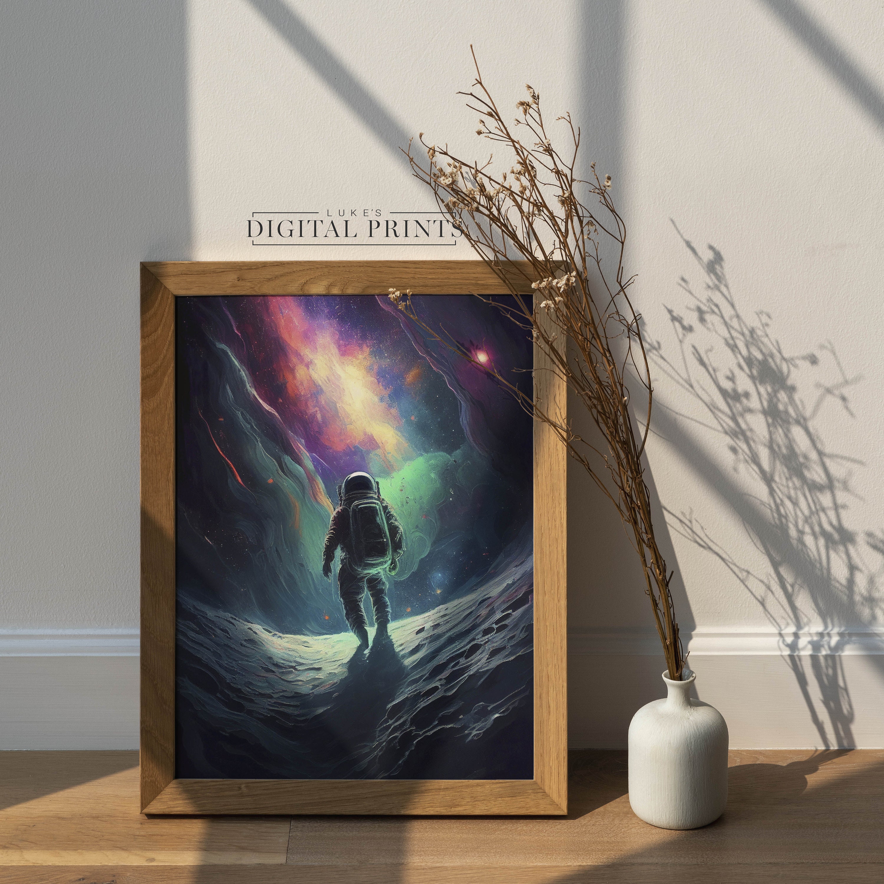 Space Art Print - Astronaut on Moon PRINTABLE Wall Art - Digital ...