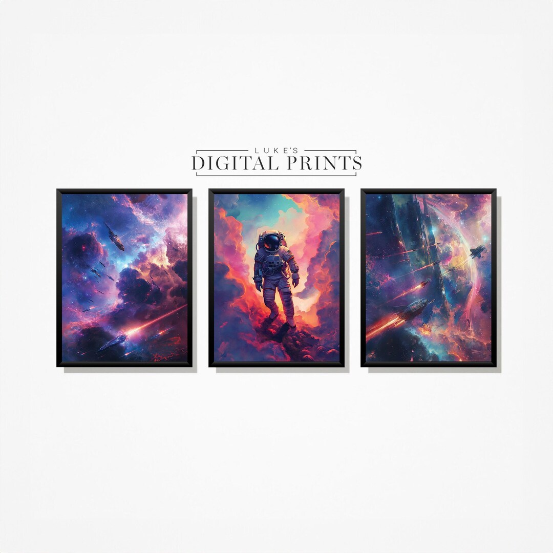 Vibrant Space Galaxy Wall Art Set of 3 - Digital Print Downloads ...