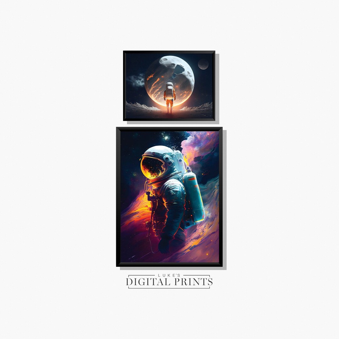 Astronaut Poster Print Set of 2 - Outer Space & Moon PRINTABLE Wall Art ...