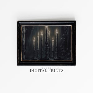Spooky Halloween Decor PRINTABLE Wall Art - Digital Print Download - Moody Dark Academia Candles Still Life - Vintage Spooky Gothic Poster