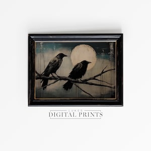 Vintage Raven Landscape PRINTABLE Wall Art - Digital Print Download - Dark Halloween Crow Painting - Gothic Blackbird Portrait Home Decor