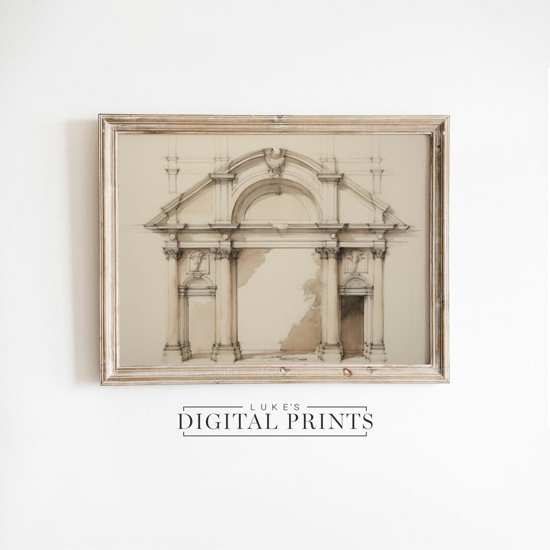 Antique Roman Architecture Sketch Print - Digital Art Download