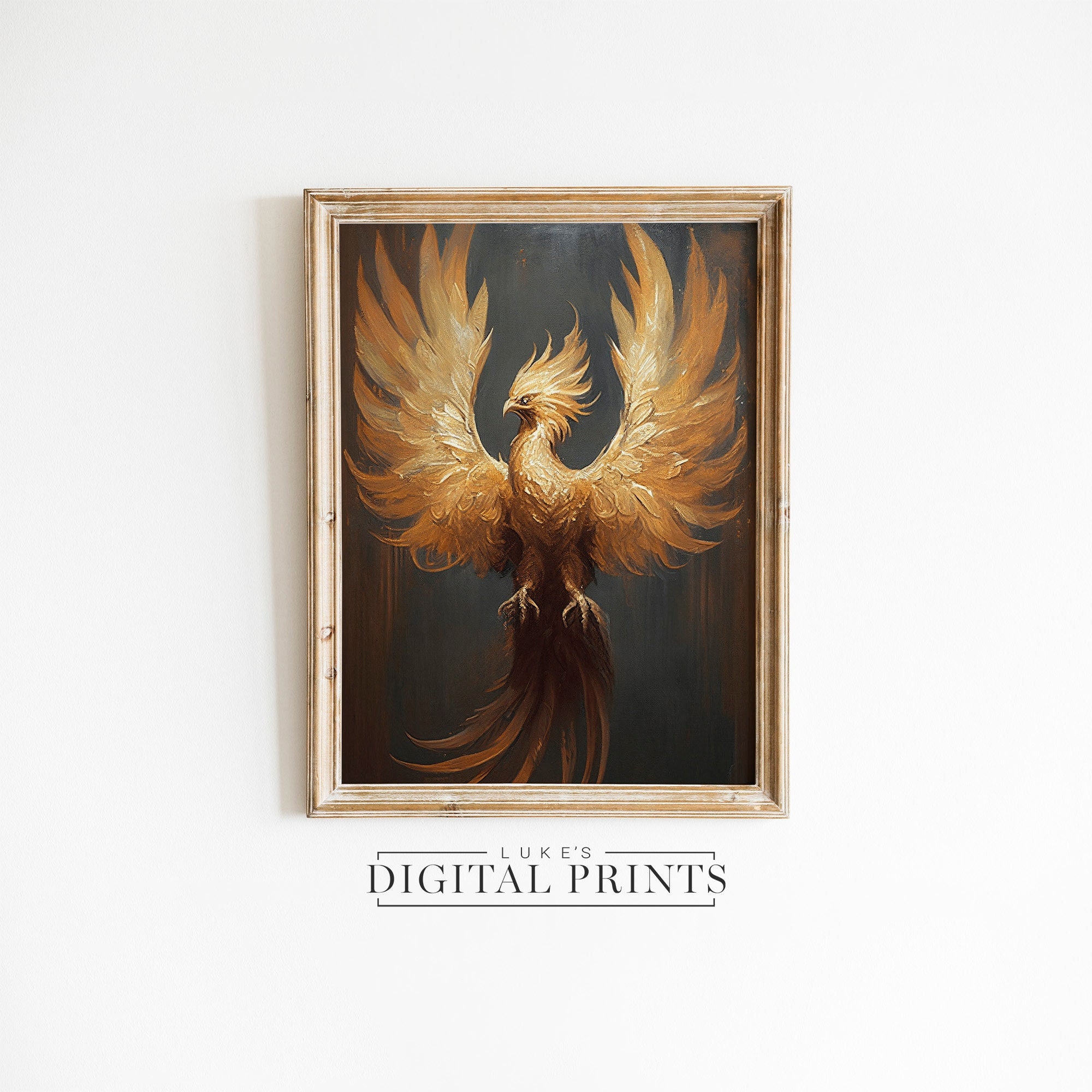 Golden Phoenix Art Print - Digital Download - Ancient Greek Mythology Painting Wall Decor - Mythical Gold Bird Portrait Art PRINTABLE