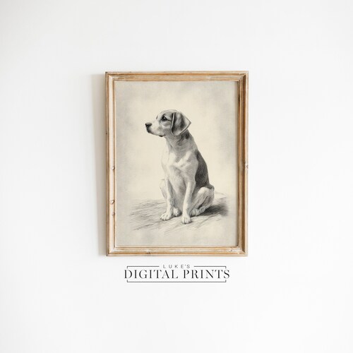 Beagle Portrait Sketch Art - Téléchargement d’impression numérique - Rustic Cute Pet Portrait Home Decor - vintage Small Dog Drawing Wall Art PRINTABLE