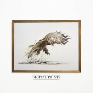 Swooping Eagle Oil Painting - Digital Print Download - Vintage Bird Of Prey Impressionist Art - PRINTABLE Poster