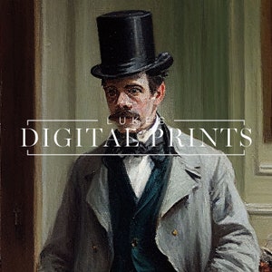 Victorian Man in Top Hat Portrait Painting - Digital Print Download ...