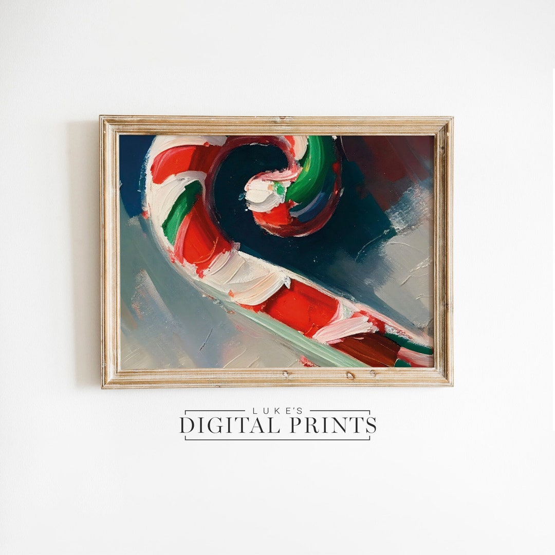 Candy Cane Oil Painting PRINTABLE Wall Decor Digital Print Download