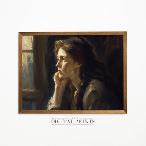 Vintage Moody Portrait Oil Painting - Digital Print Download - Antique Moody Woman Wall Art - PRINTABLE Decor