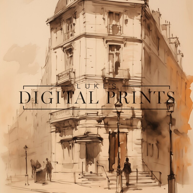 PRINTABLE Rustic Architecture Cityscape Art Drawing - Digital Print ...