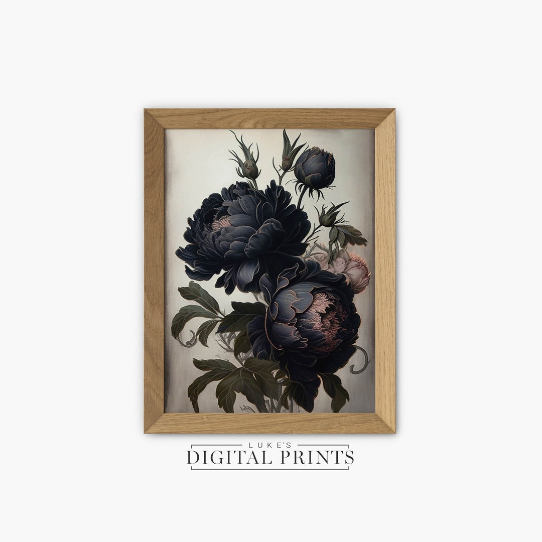 Black Floral Oil Painting - Digital Print Download - Gothic and Moody ...