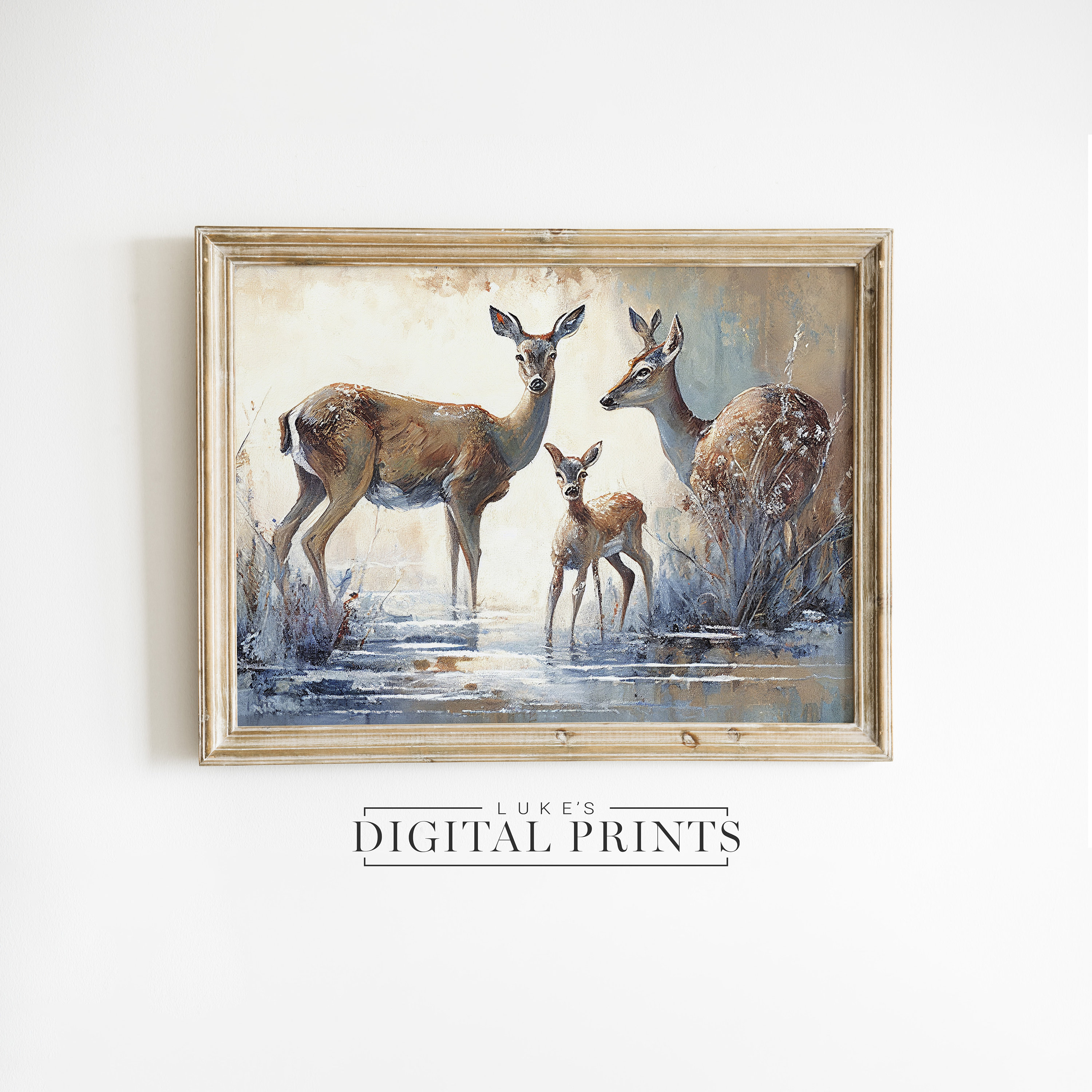 鹿の肖像画の絵画プリント 2 枚セット - デジタルアートワークの