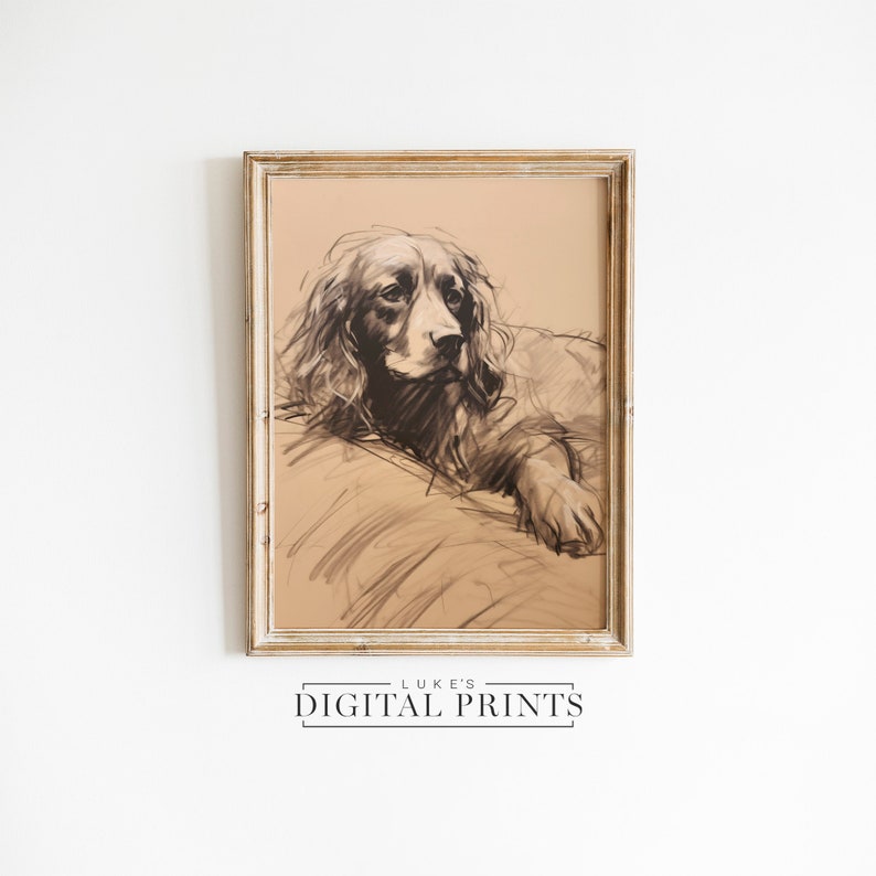 Springer Spaniel Lying Sketch Art Print - Vintage Digital Download ...