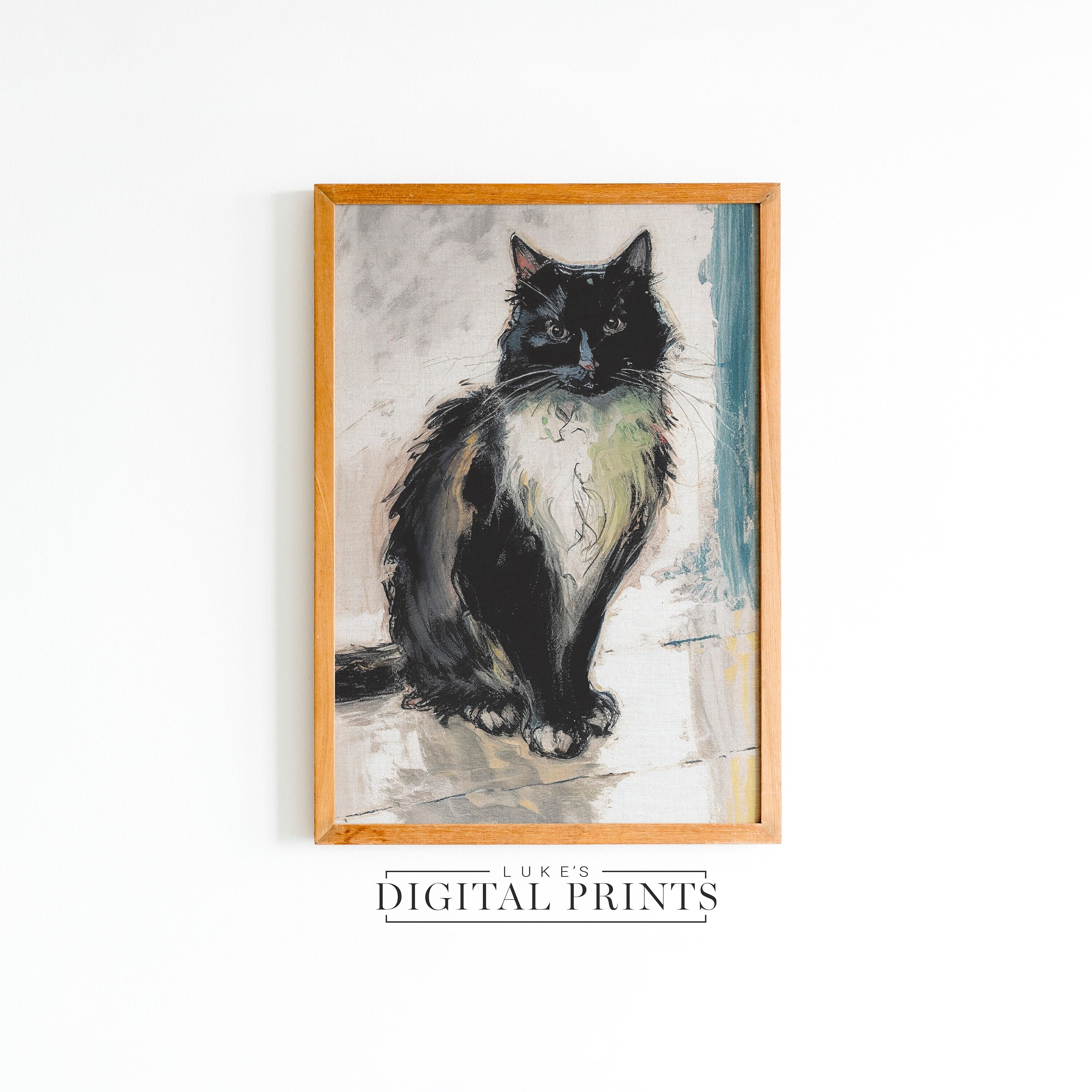 PRINTABLE Black Cat Art - Digital Print Download - Abstract Pet Sketch Wall Decor - Impressionist Moody Cat Drawing Artwork