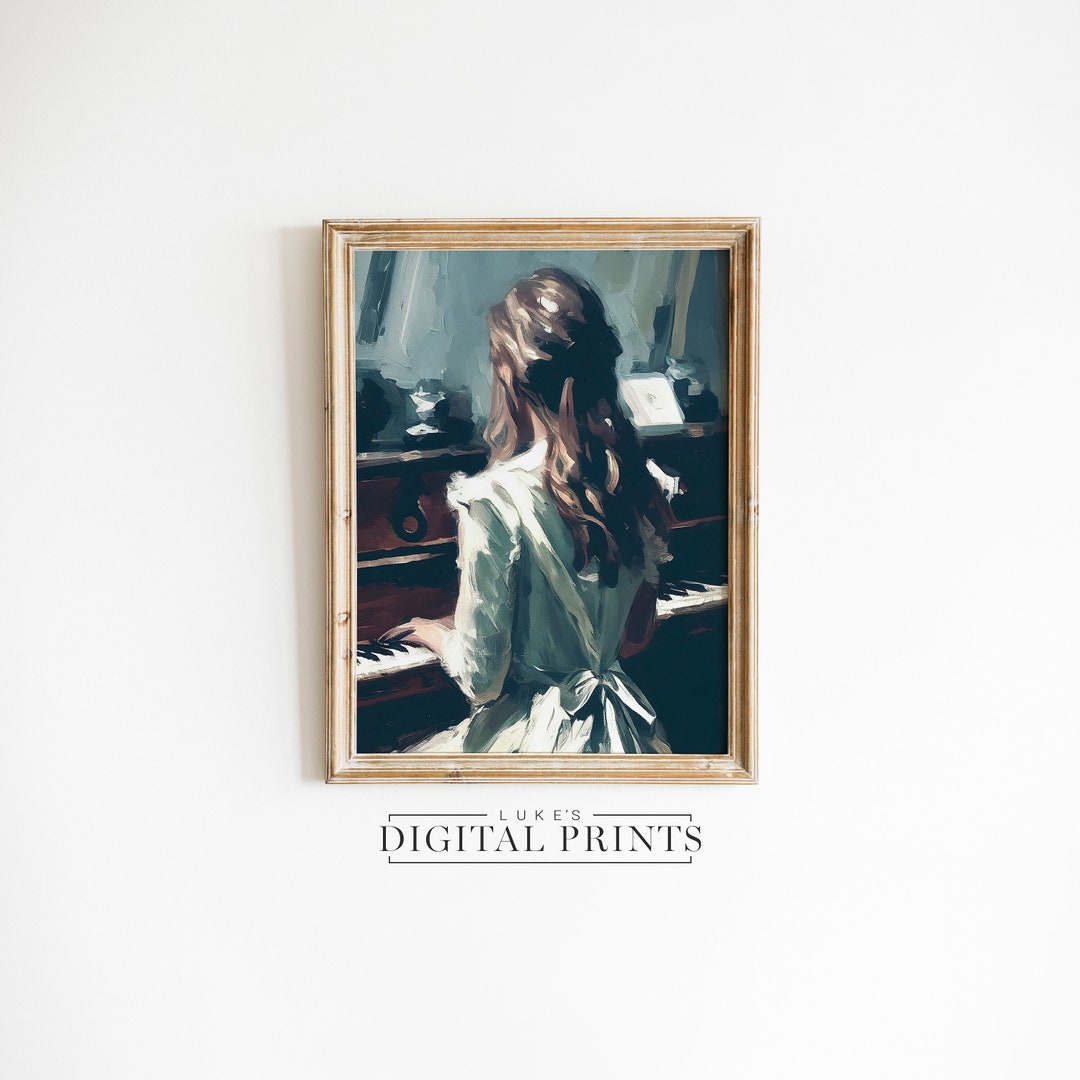 Vintage Oil Painting Woman Playing Piano - Digital Print Download ...