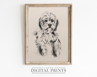 CUSTOM Pet Dog Sketch Drawing Portrait From Photo - Digital Art Download - Personalized Puppy Wall Artwork