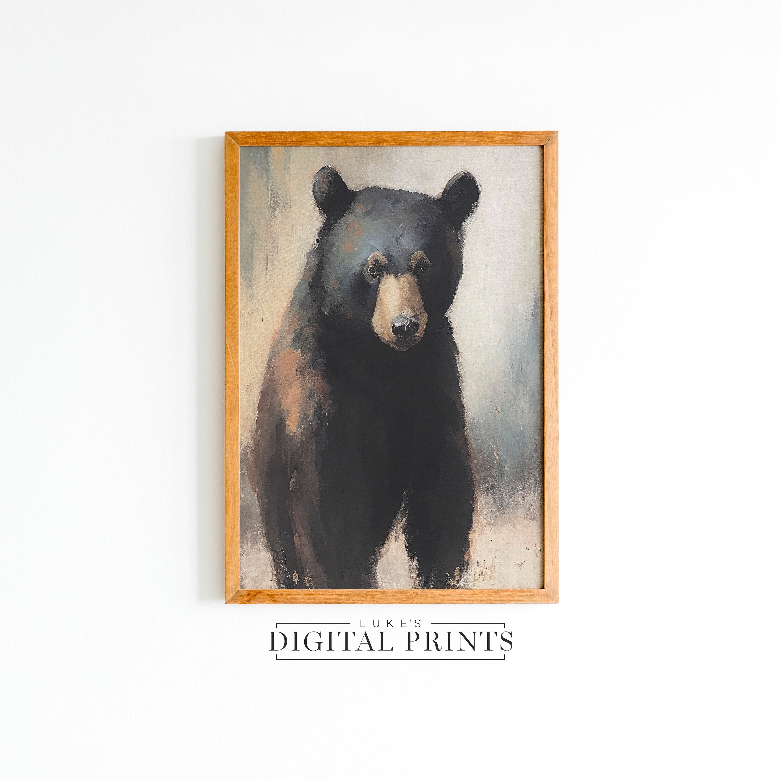 Black Bear Oil Painting Portrait - Digital Print Download - Abstract Wildlife Wall Art - Minimalist American Animal Decor PRINTABLE