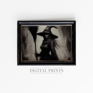 Halloween Witch PRINTABLE Wall Art Decor - Digital Print Download - Rustic Witch Painting Artwork - Vintage Spooky Gothic Poster