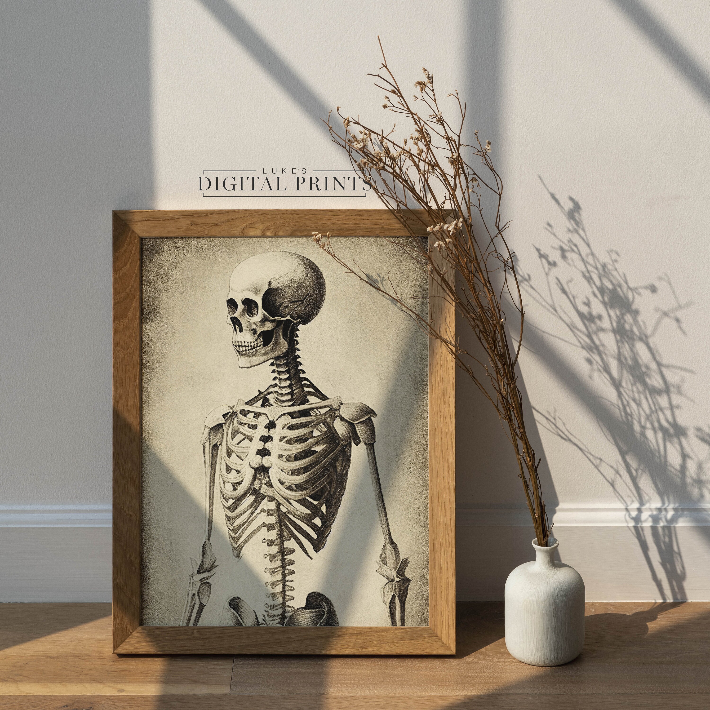 Squeleton Portrait Vintage Skeleton Portrait Sketch Digital Print - Instant Poster ...