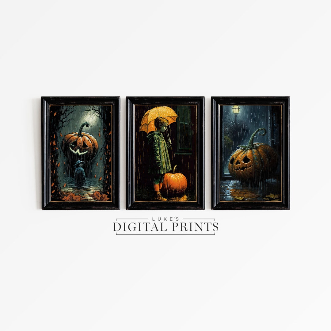 PRINTABLE Pumpkin Wall Art Set of 3 - Digital Print Download - Dark ...