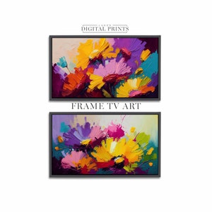 Samsung Frame TV Art Set Of 2 - Abstract Art DIGITAL Download - Impressionist Digital Floral Painting - Vibrant Flower Artwork Bundle