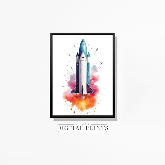 Rocket Ship Art Space Rocket Launch: Original Painting On Canvas, Art