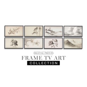 Samsung Frame TV Art DOWNLOAD Set Of 8 - Botanical Landscape Sketch&#39;s For Digital Frame Art - Vintage Tree Drawings - Art Bundle Collection