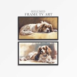 FRAME TV Art Digital Download Set Of 2 - King Charles Spaniel Portrait Paintings For Samsung Frame TV - Impressionist Pet Lover Art Bundle