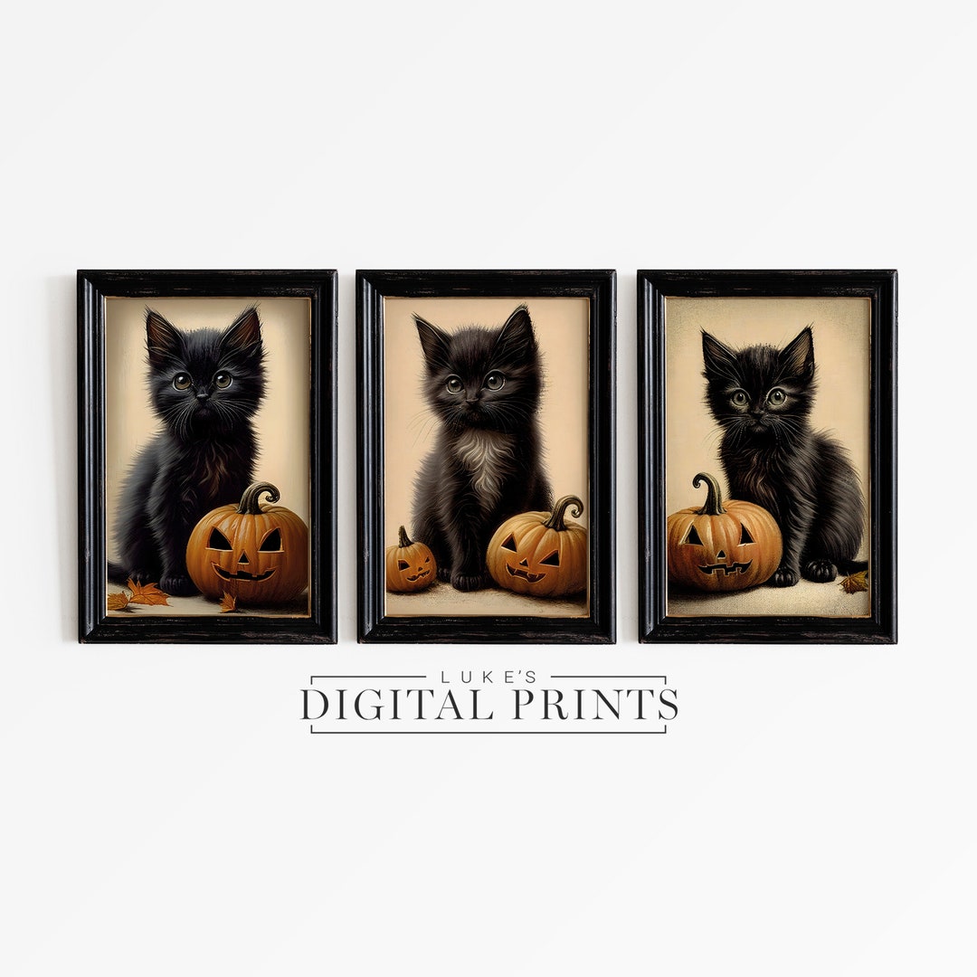 PRINTABLE Halloween Kitten Wall Art Set of 3 - Digital Print Download ...