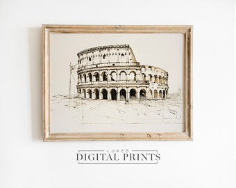 Colosseum Sketch Art Print - Digital Download - Architecture PRINTABLE Classic Italian Cityscape Drawing Wall Art