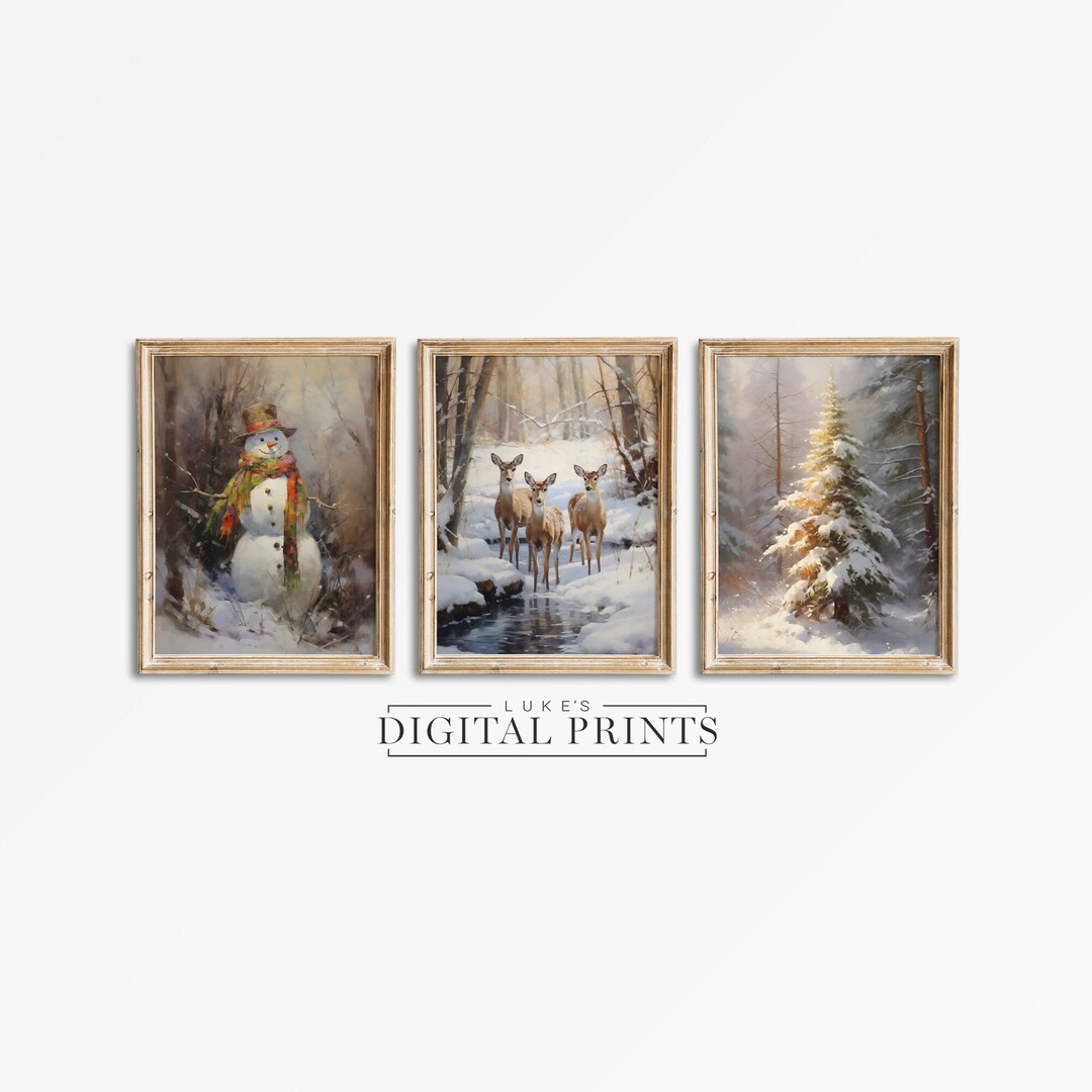 Winter Forest Painting Set of 3 PRINTABLE Christmas Decor - Digital ...