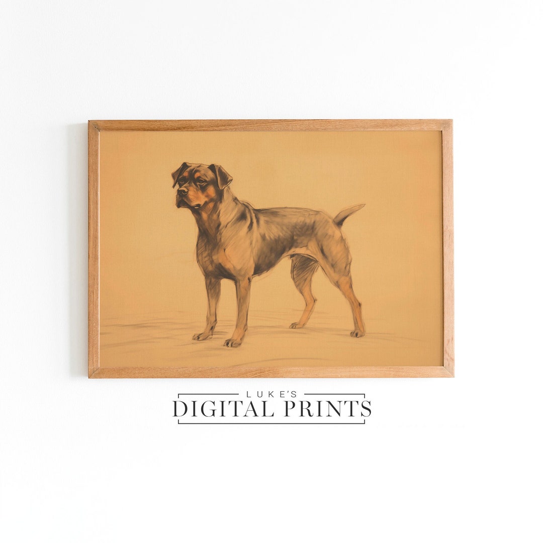 Vintage Rottweiler Vintage Rottweiler Drawing Art Print - Digital Download - Rustic Moody ...