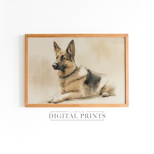 German Shepherd Portrait Drawing - Digital Print Download - Sitting Dog Sketch Art - Pet Wall Decor Poster Artwork PRINTABLE