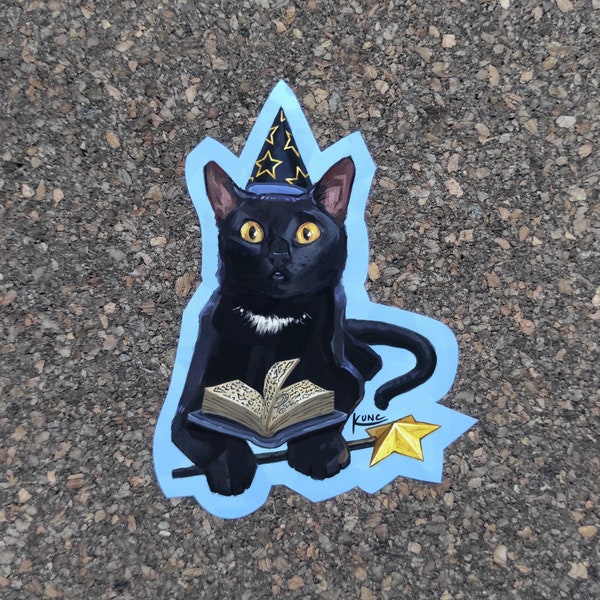 Magic the Wizard | Black Cat Sticker Design, set of five cat illustrations