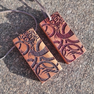 Dragon engraved wooden Keychain & Pendant | Wyrm fantasy design on Plum wood