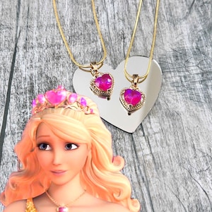 Charm school necklace, Barbie inspired pink heart necklace